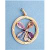 Image 1 : A gilt metal open circle pendant with central flowerhead set coloured stones £50-80...