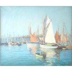 Henri Alphonse Barnoin (1882-1935) French, pastel 'Le Port de Concarneau', signed, 1930 Salon lab...