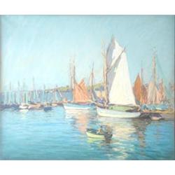 Henri Alphonse Barnoin (1882-1935) French, pastel 'Le Port de Concarneau', signed, 1930 Salon lab...