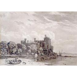 Cornelius Varley (1781-1873) monochrome watercolour, Conway Castle, inscribed verso, 6ins x 8.75i...