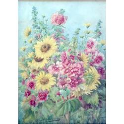 Blanche Salanson, watercolour, Sunflowers and hollyhocks, signed, 30ins x 22ins £100-150...