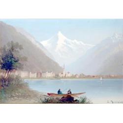 E.Grossen (19th century) Swiss, oil on board, Swiss lake scene, signed, 6.5ins x 9.25ins £200-300...