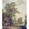 Image 1 : 17th Century Dutch School, oil on canvas, family beside a cottage with cattle, sheep and goats, a...