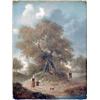 Image 1 : Late 18th century Continental School, oil on oak panel, travellers on a rural path, 12ins x 9.5in...