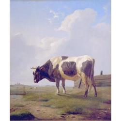 After Eugene Verboekhoven (1798-1881) oil on wooden panel, Bull in a landscape, 16ins x 12.5ins £...