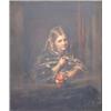 Image 1 : Samuel Baruch Halle (1824-1889) French, oil on board, Girl at a window with lace shawl, holding a...