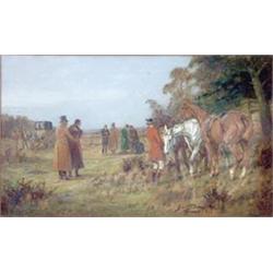 George Wright (1860-1942) oil on canvas, Duel at Daybreak, signed, 12ins x 20ins (see illustratio...