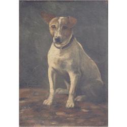 Late 19th century English School, oil on board, Portrait of a terrier, 17ins x 12ins £70-100...