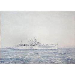 E.Tufnell, watercolour, 'HMS Devonshire' signed, 9.25ins x 13.75ins £100-150...