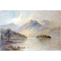 Frances E Jamieson (1895-1950) unframed oil on canvas, 'Ellins Isle, Loch Katrine' signed, 16ins...