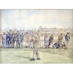 V.Greene, watercolour, 1920's golfing scene, signed, 15.5ins x 20.5ins £200-300...
