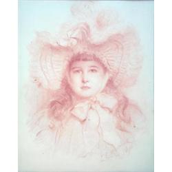 Charles Edward Marshall (fl.1872-1903) sepia chalk, portrait of Elsie Boughton-Leigh, signed and...