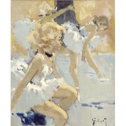 Pierre Grisot (1911-1995) French, oil on canvas, Young ballerinas, signed, 18ins x 15ins (see ill...