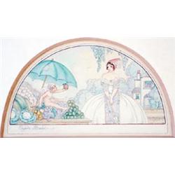 Stanley Woollett, watercolour, Cupids Market, signed, arched, 5.5ins x 9ins £80-120...