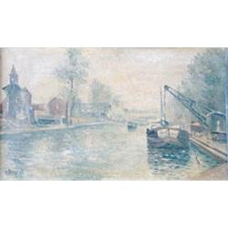 Raymond Besse (1899-1969) French, oil on canvas, 'Le Canal, Aubervilliers', signed, 11ins. x 18in...