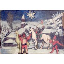 Ismael Gonzales de la Serra (1897-1968), Spanish, oil on board, Fiesta at Christmas, signed and d...