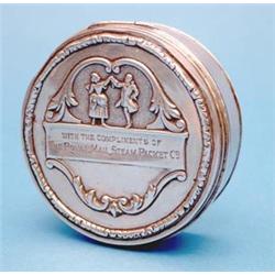 A George V silver Royal Mail Steam Packet Co. toilet jar, 3ins. £100-150...