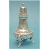 Image 1 : A George V silver caster with foliate scroll decoration, 6.5ins. £200-250...