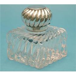 A late Victorian silver lidded spiral fluted glass inkwell £100-150...