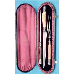 A Victorian cased 3 piece carving set with stag horn handles £100-140...