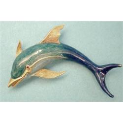 An 18k gold and enamel dolphin brooch £200-300...