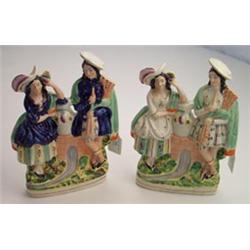 19th Century Staffordshire flat back figure group depicting a highland couple, the man with bagpi...