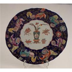 19th Century Masons ironstone plate with central decoration depicting Chinese antiquities within...