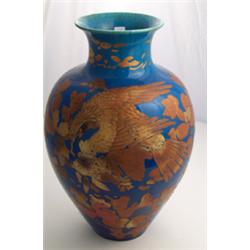 19th Century Japanese ovoid vase with applied gold lacquer decoration of a mythological bird amon...