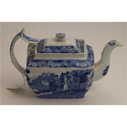 Mid 19th Century Staffordshire rectangular shaped teapot and cover with ogee scroll handle with b...