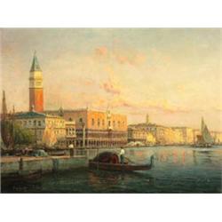Bouvard - Oil on canvas - Venetian scene - The Doges Palace and the Campanile, signed, 20" x 26"...
