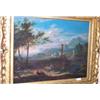 18th Century oil on canvas - Landscape with classical ruins, figures, sheep and cattle in foregro...