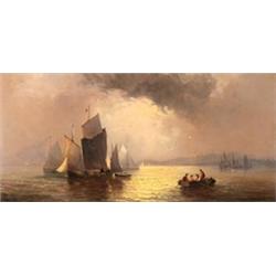 Charles Thorneley - Pair of 19th Century oils on canvas - Coastal scenes with rowing and fishing...