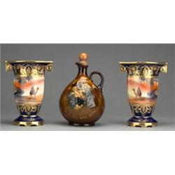 Pair of Noritake porcelain vases of tapered flared form having painted desert scene decoration wi...