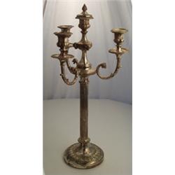 19th Century Sheffield plate three branch candelabrum, the pillar with centre sconce on a reeded...