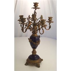 Pair of 19th Century French ormolu five branch candelabra, each having central sconces and with o...