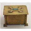 Arts & Crafts brass box, the hinged cover with mottled blue ceramic inset, 4" wide Est.: £60 -90...