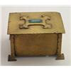 Image 1 : Arts & Crafts brass box, the hinged cover with mottled blue ceramic inset, 4" wide Est.: £60 -90...