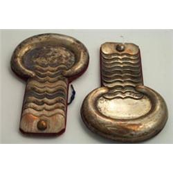 Pair of 19th Century silver plate on copper epaulettes with large crescent design terminals, serp...