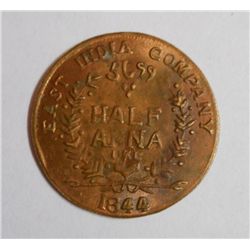 Early Indian Half Anna Coin of Year 1844