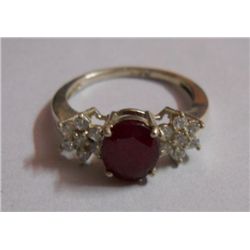 2.750g Ring of Ruby and CZ Sterling Silver
