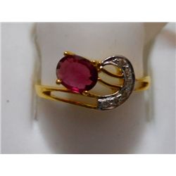 Ring of Diamond 0.05 Ctw,Ruby 0.45 Ctw in 1.78g 14kt Yellow Gold