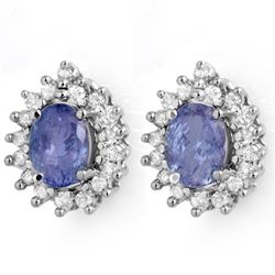 Genuine 3.63 ctw Tanzanite & Diamond Stud Earrings Gold