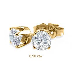 Natural 0.90 ctw Diamond Stud Earrings 14K Yellow Gold