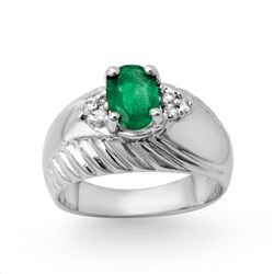 Genuine 1.62 ctw Emerald & Diamond Ring 10K White Gold