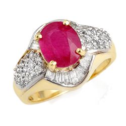 Genuine 3.0 ctw Ruby & Diamond Ring 14K Yellow Gold