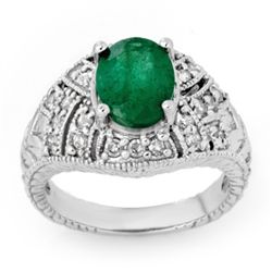 Genuine 3.8 ctw Emerald & Diamond Ring 14K White Gold