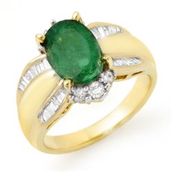 Genuine 2.87 ctw Emerald & Diamond Ring 14K Yellow Gold