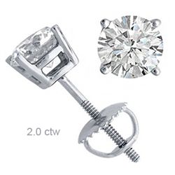Natural 2.0 ctw Diamond Stud Earrings 14K White Gold