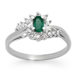 Genuine 0.45 ctw Emerald & Diamond Ring 10K White Gold