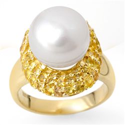Genuine 2.0 ctw Yellow Sapphire & Pearl Ring 10K Yellow Gold
